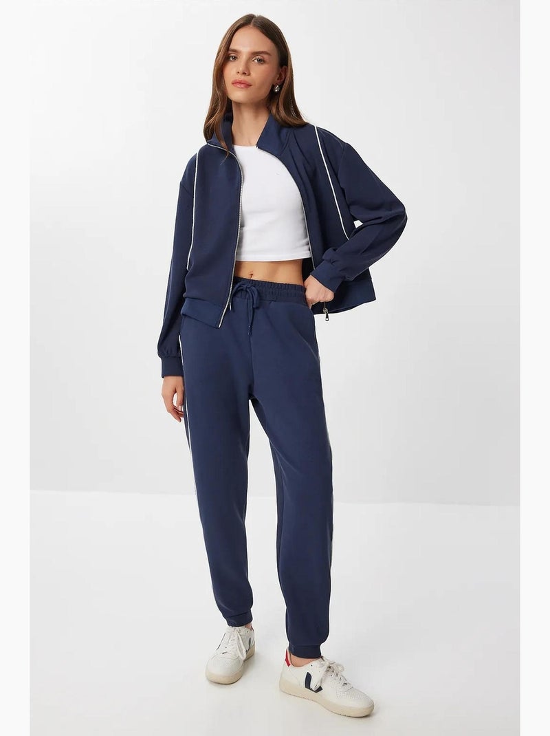 Conjunto 2 peças sweatshirt com fecho e jogger com viés em contraste istanbul Azul-marinho - Kiabi