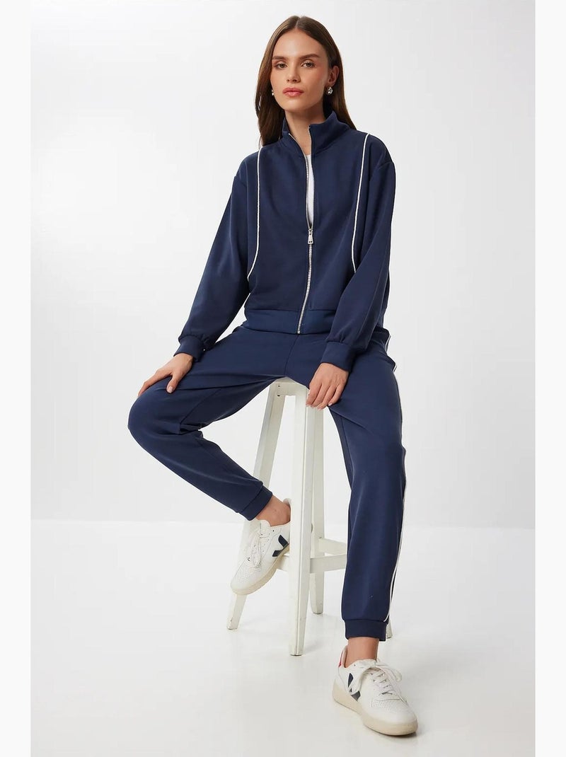 Conjunto 2 peças sweatshirt com fecho e jogger com viés em contraste istanbul Azul-marinho - Kiabi