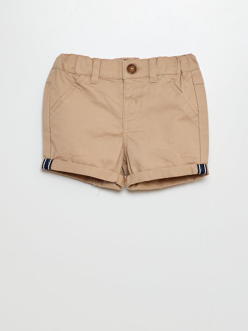 Conjunto 2 peças t-shirt estilo polo + calções em sarja - 2 peças BEGE - Kiabi