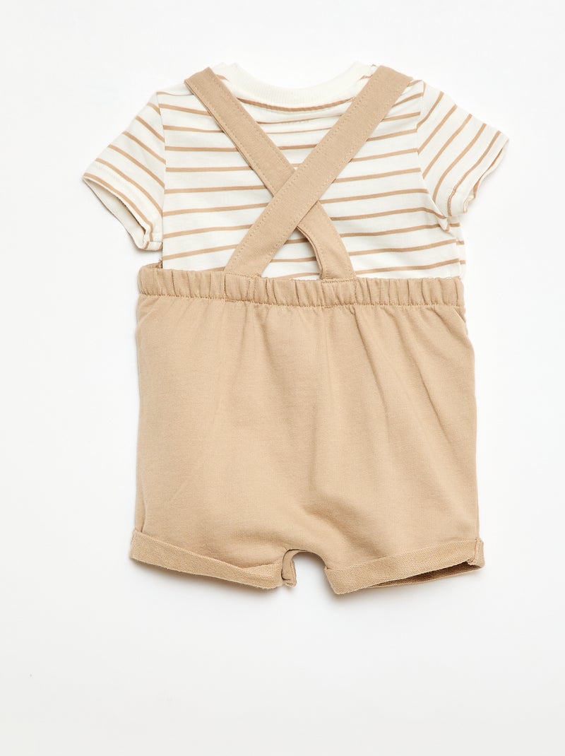 Conjunto 2 peças T-shirt + jardineira shorts Bege - Kiabi