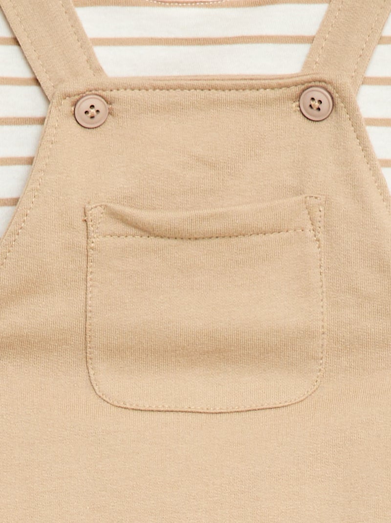 Conjunto 2 peças T-shirt + jardineira shorts Bege - Kiabi
