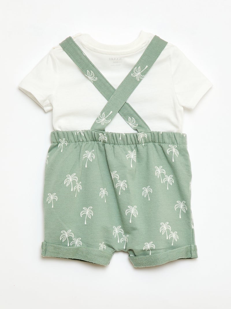 Conjunto 2 peças T-shirt + jardineira shorts Verde - Kiabi