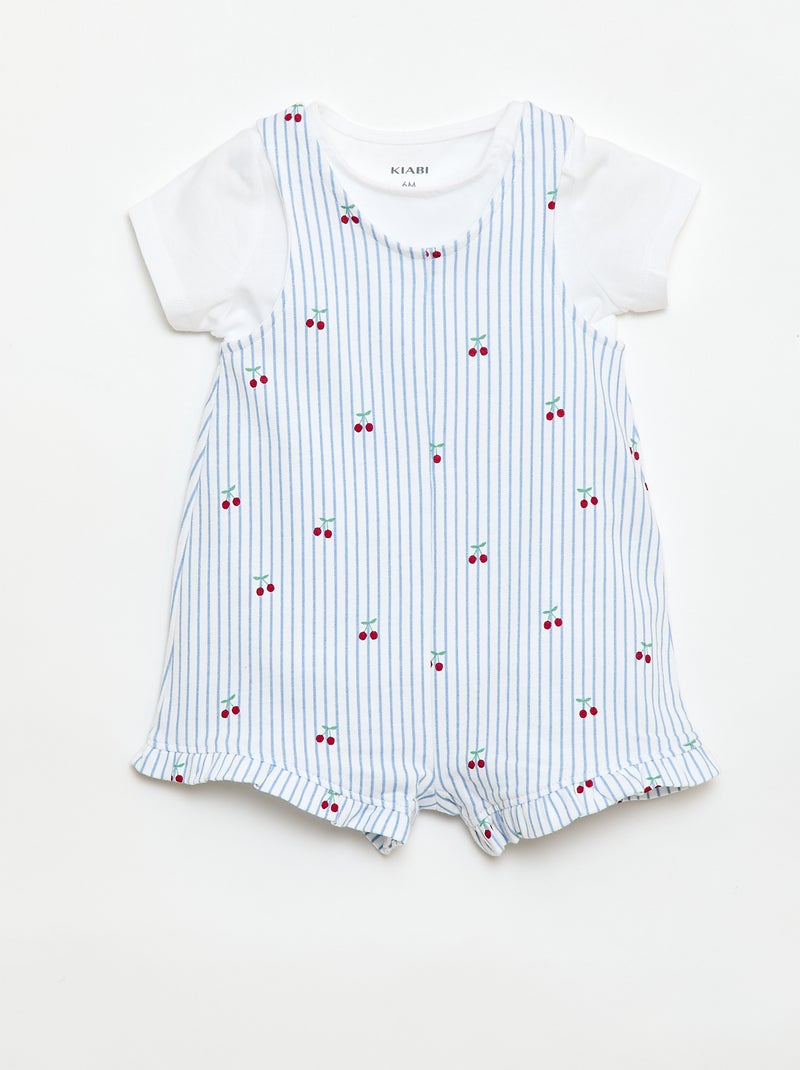Conjunto 2 peças T-shirt + macacão curto Branco - Kiabi