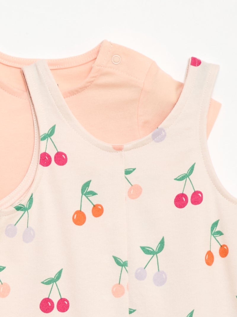 Conjunto 2 peças T-shirt + macacão curto Rosa - Kiabi