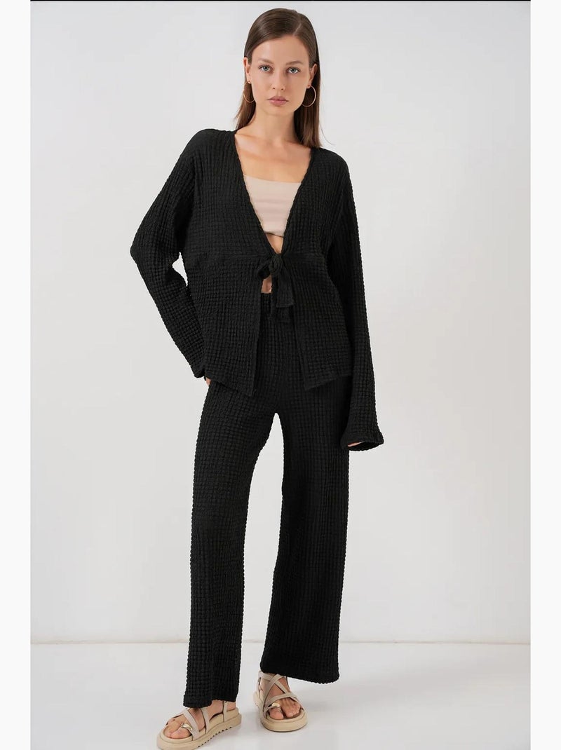 Conjunto 2 peças top decote em v e calças boca de sino bdart Preto - Kiabi