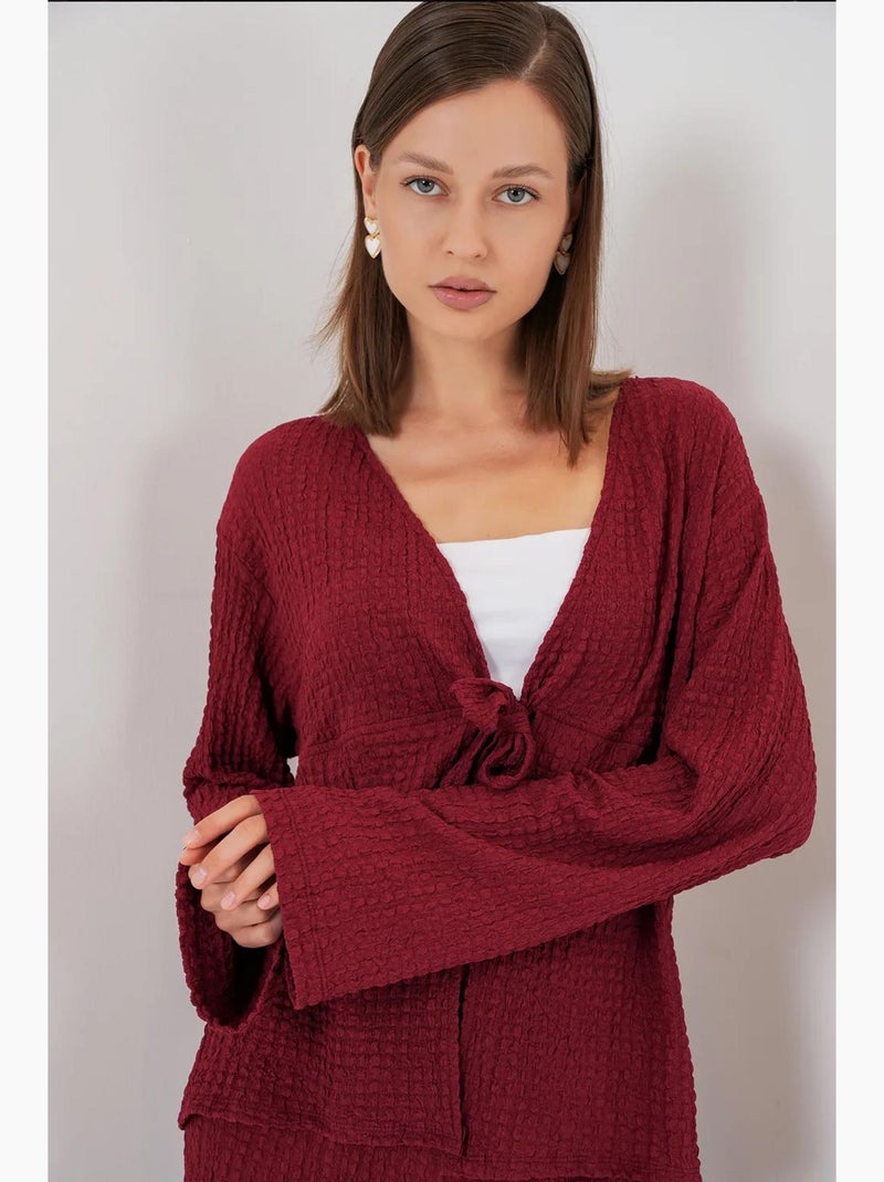 Conjunto 2 peças top decote em v e calças boca de sino bdart Vermelho bordô - Kiabi