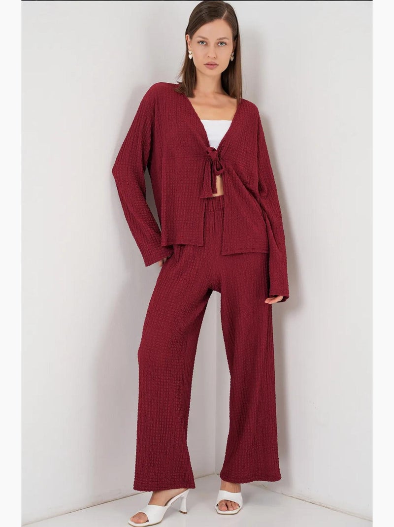Conjunto 2 peças top decote em v e calças boca de sino bdart Vermelho bordô - Kiabi