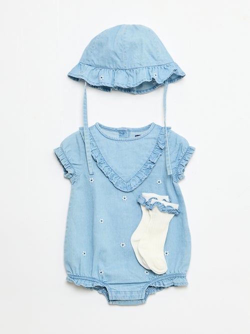 Conjunto 3 peças body + chapéu + meias - Kiabi
