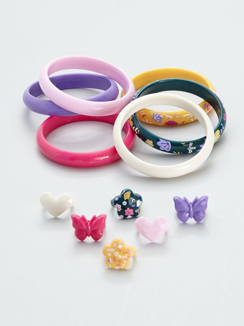 Conjunto 6 anéis e 6 pulseiras Multicor - Kiabi