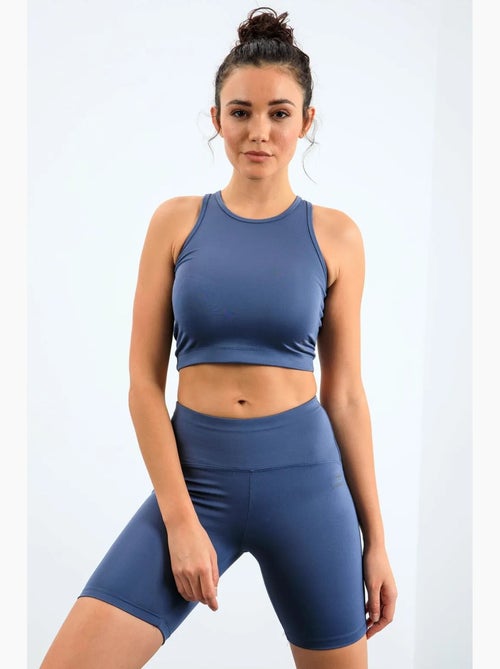 Conjunto active sem mangas com decote redondo e calções de ciclismo tommy - Kiabi Conjunto active sem mangas com decote redondo e calções de ciclismo tommy - Kiabi