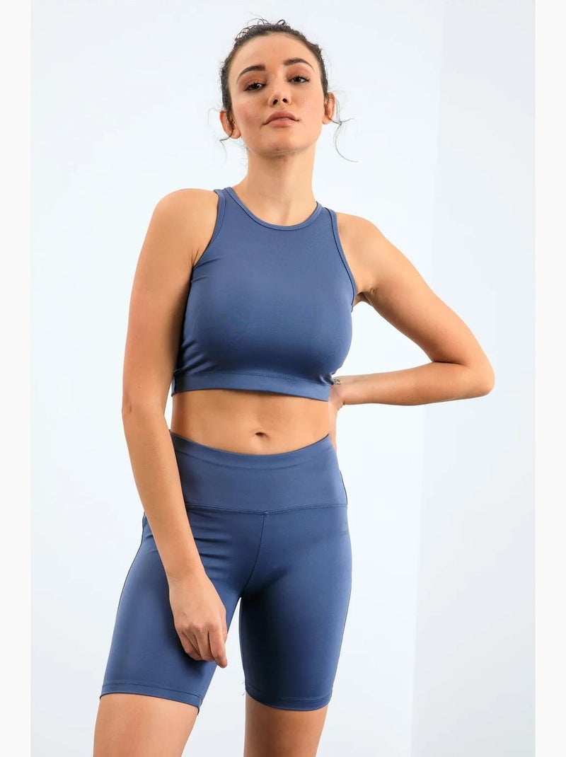 Conjunto active sem mangas com decote redondo e calções de ciclismo tommy Azul-safira - Kiabi