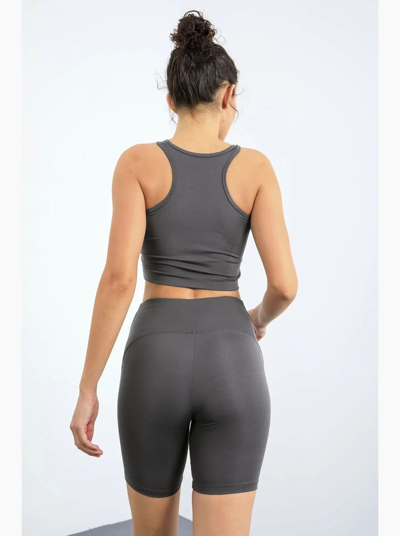 Conjunto active sem mangas com decote redondo e calções de ciclismo tommy Cinza-preto - Kiabi