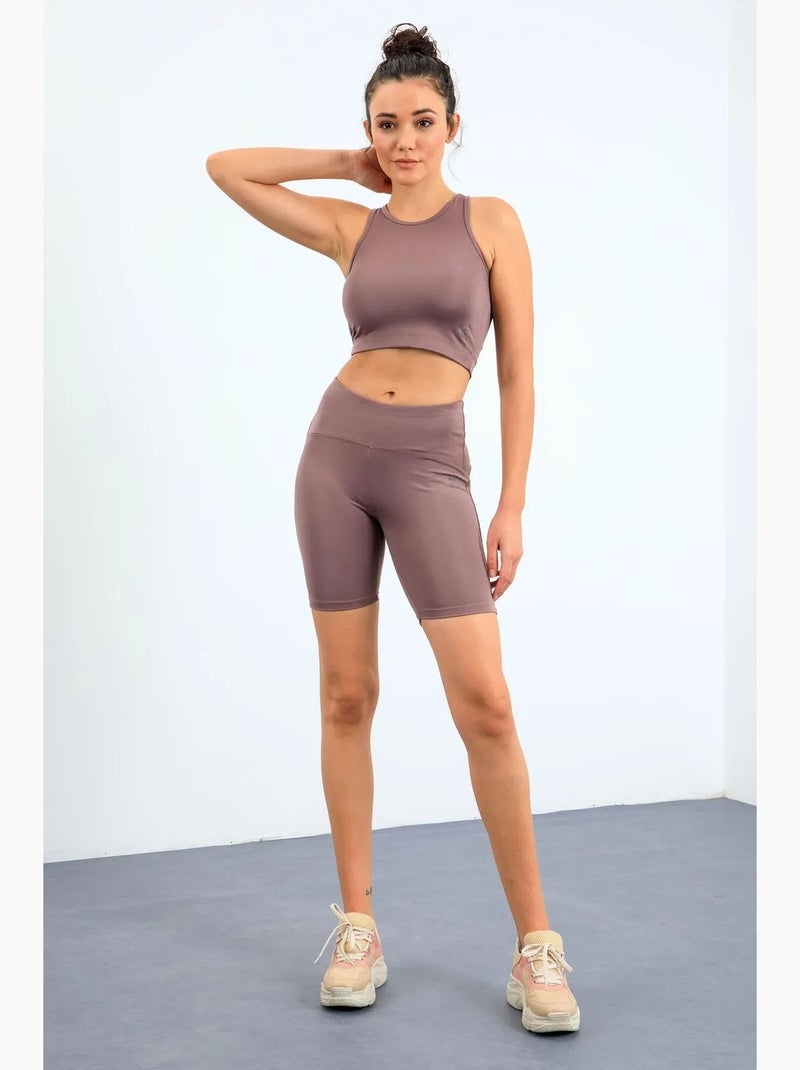 Conjunto active sem mangas com decote redondo e calções de ciclismo tommy Malva - Kiabi