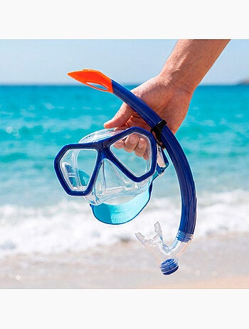 Conjunto aqua sport com máscara de cristal e tubo de silicone +7 anos