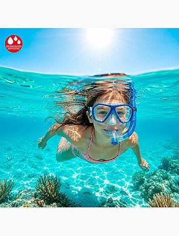 Conjunto aqua sport com máscara de cristal e tubo de silicone +7 anos