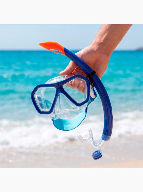 Conjunto aqua sport com máscara de cristal e tubo de silicone +7 anos - Kiabi