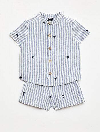 Conjunto às riscas de 2 peças - camisa + calções