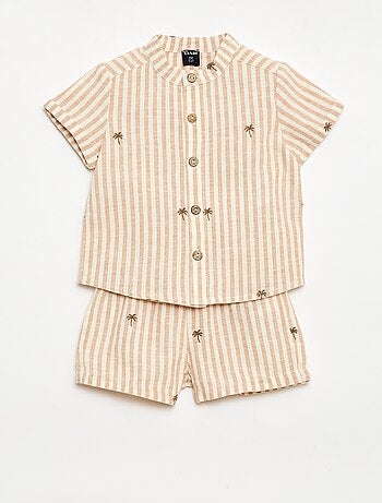 Conjunto às riscas de 2 peças - camisa + calções