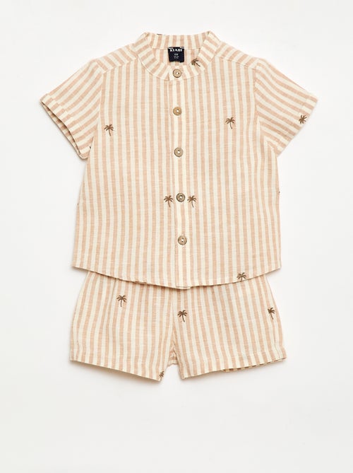 Conjunto às riscas de 2 peças - camisa + calções - Kiabi