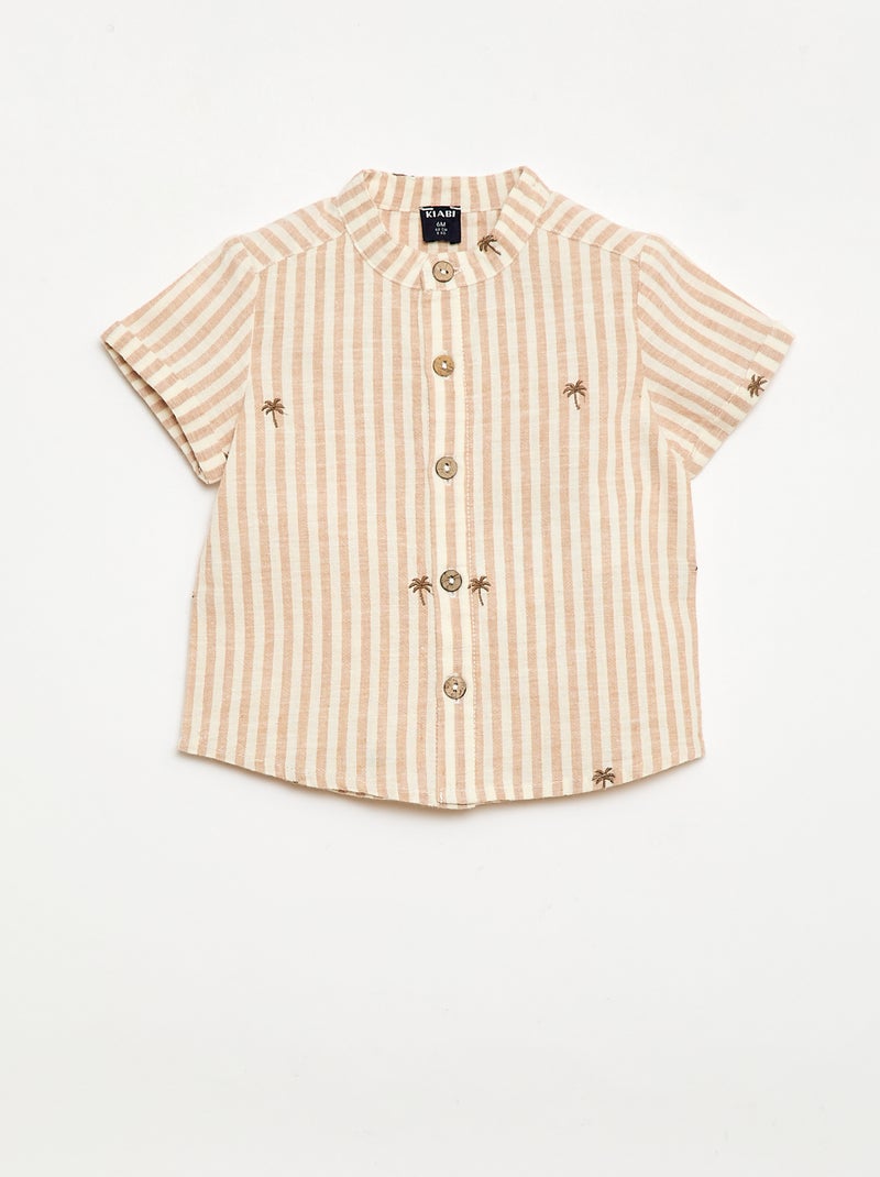 Conjunto às riscas de 2 peças - camisa + calções Bege - Kiabi