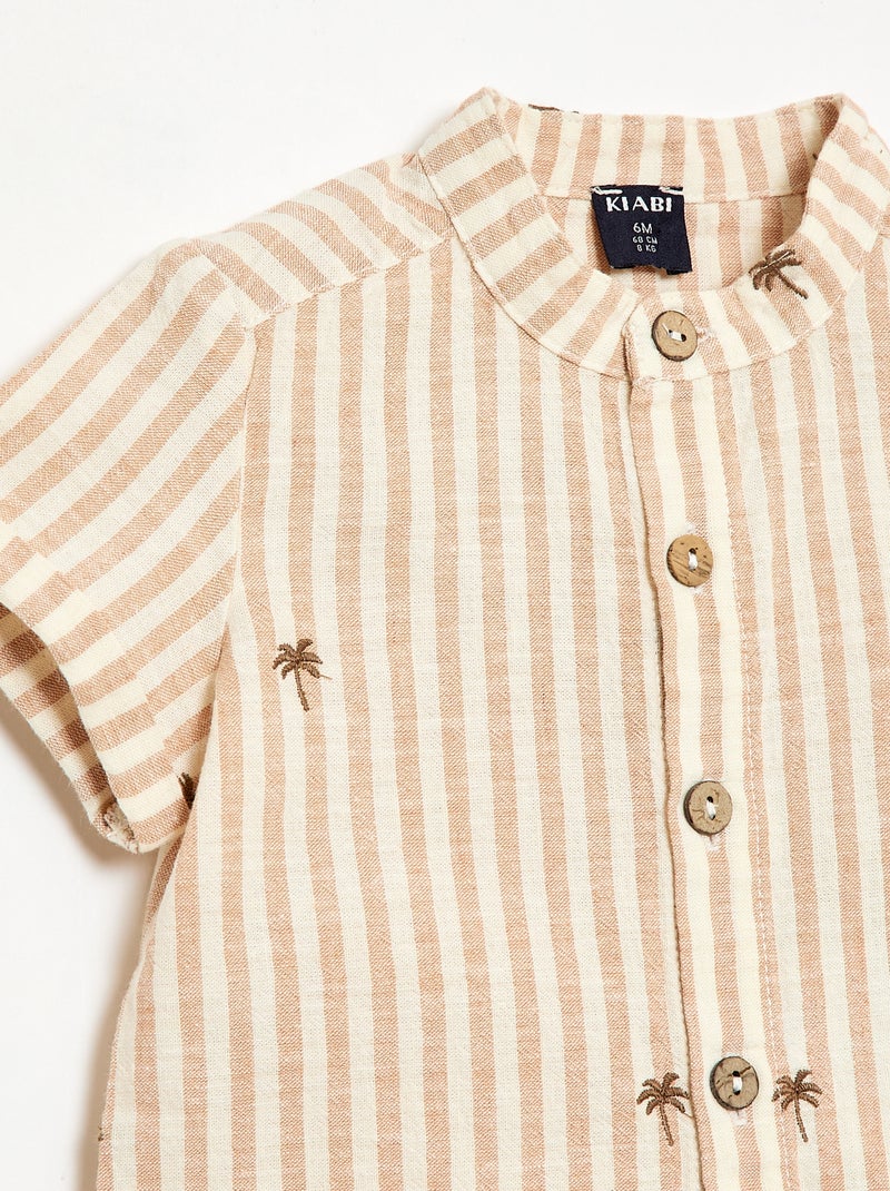 Conjunto às riscas de 2 peças - camisa + calções Bege - Kiabi