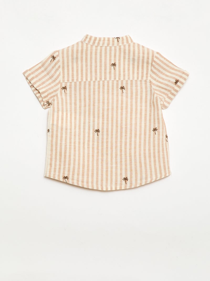 Conjunto às riscas de 2 peças - camisa + calções Bege - Kiabi