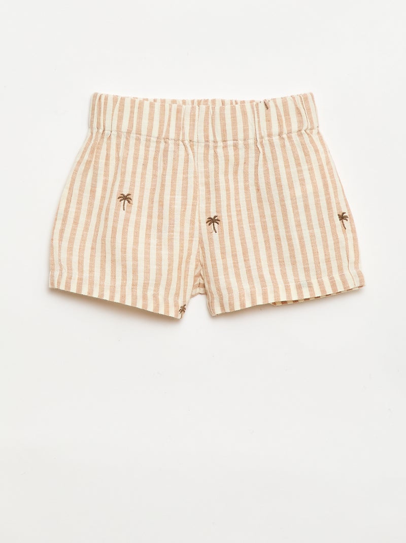 Conjunto às riscas de 2 peças - camisa + calções Bege - Kiabi
