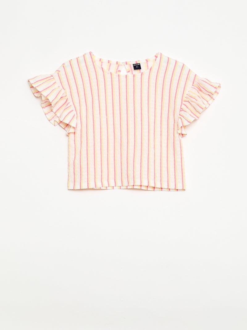 Conjunto às riscas t-shirt + calças - 2 peças Bege - Kiabi