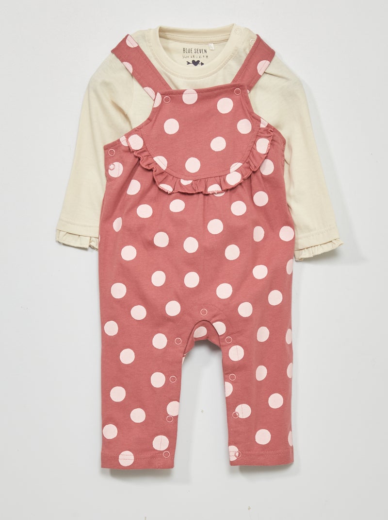 Conjunto babygro + calças em jersey  - 2 peças Bege/ Rosa - Kiabi