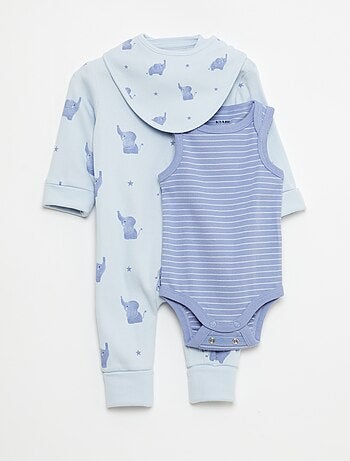 Conjunto babygrow + babete + body - 3 peças
