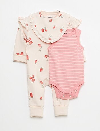 Conjunto babygrow + babete + body - 3 peças