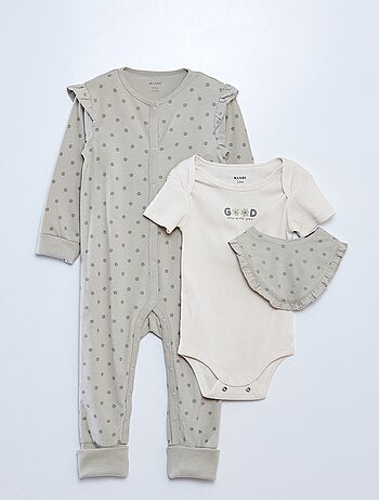Conjunto babygrow + body + babete - 3 peças