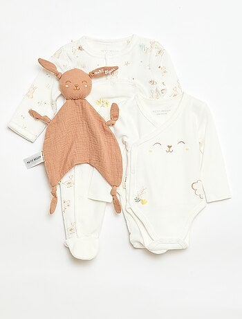Conjunto babygrow + body + peluche - 3 peças