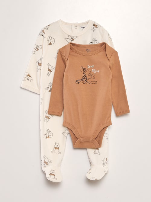 Conjunto babygrow de veludo + body 'Winnie' - 2 peças - Kiabi