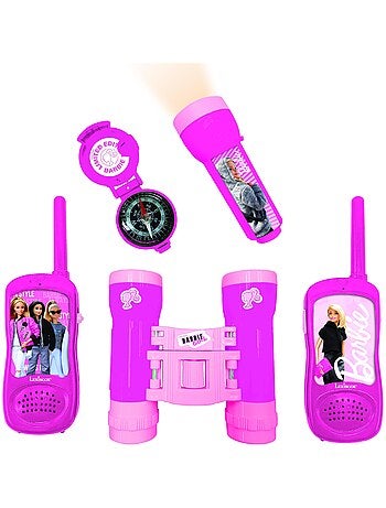 Conjunto barbie aventura com walkie talkies até 120 m, binóculos e bússola