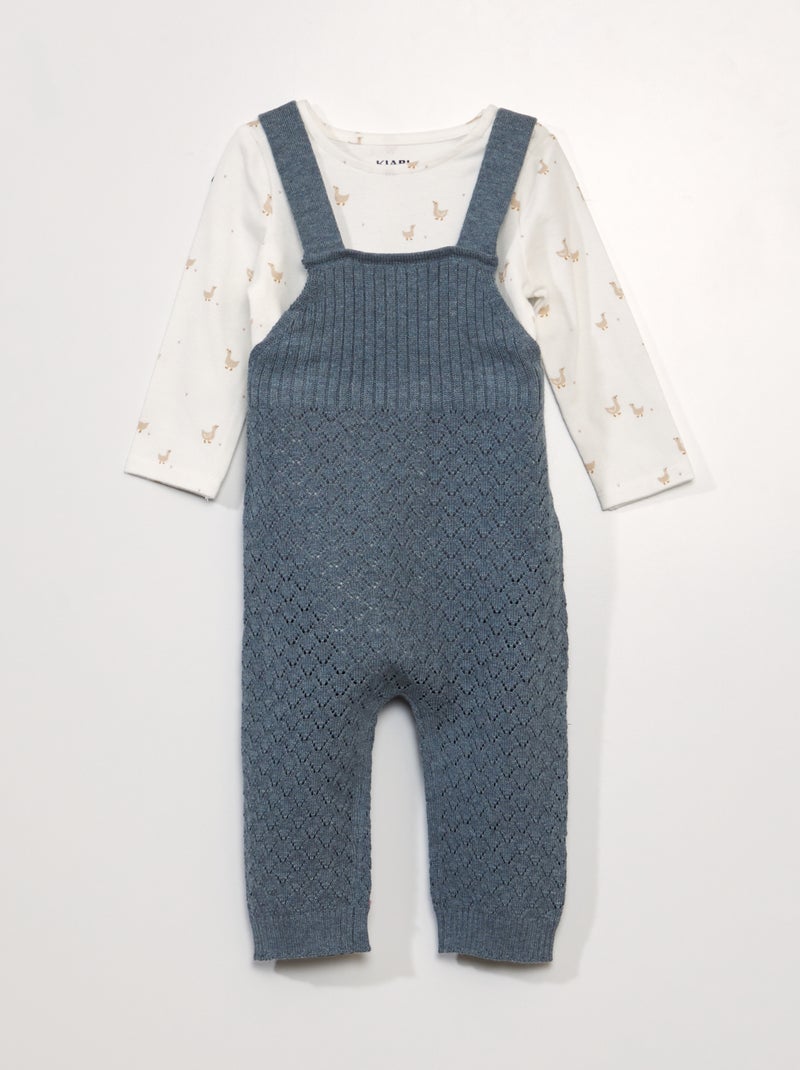 Conjunto bebé body + jardineiras - 2 peças BEGE - Kiabi