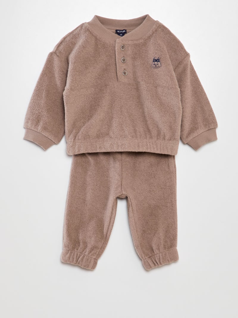 Conjunto bebé camisola + calças polares - 2 peças BEGE - Kiabi