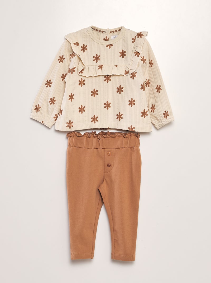 Conjunto blusa + calças - 2 peças BEGE - Kiabi