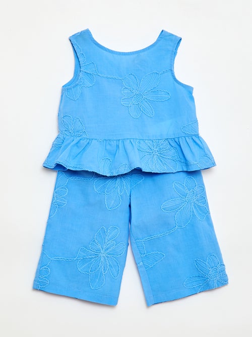Conjunto blusa + calças com bordados - 2 peças - Kiabi