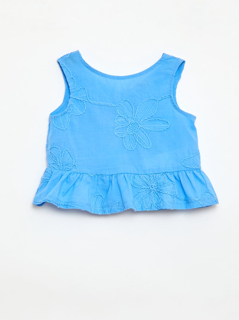 Conjunto blusa + calças com bordados - 2 peças Azul - Kiabi