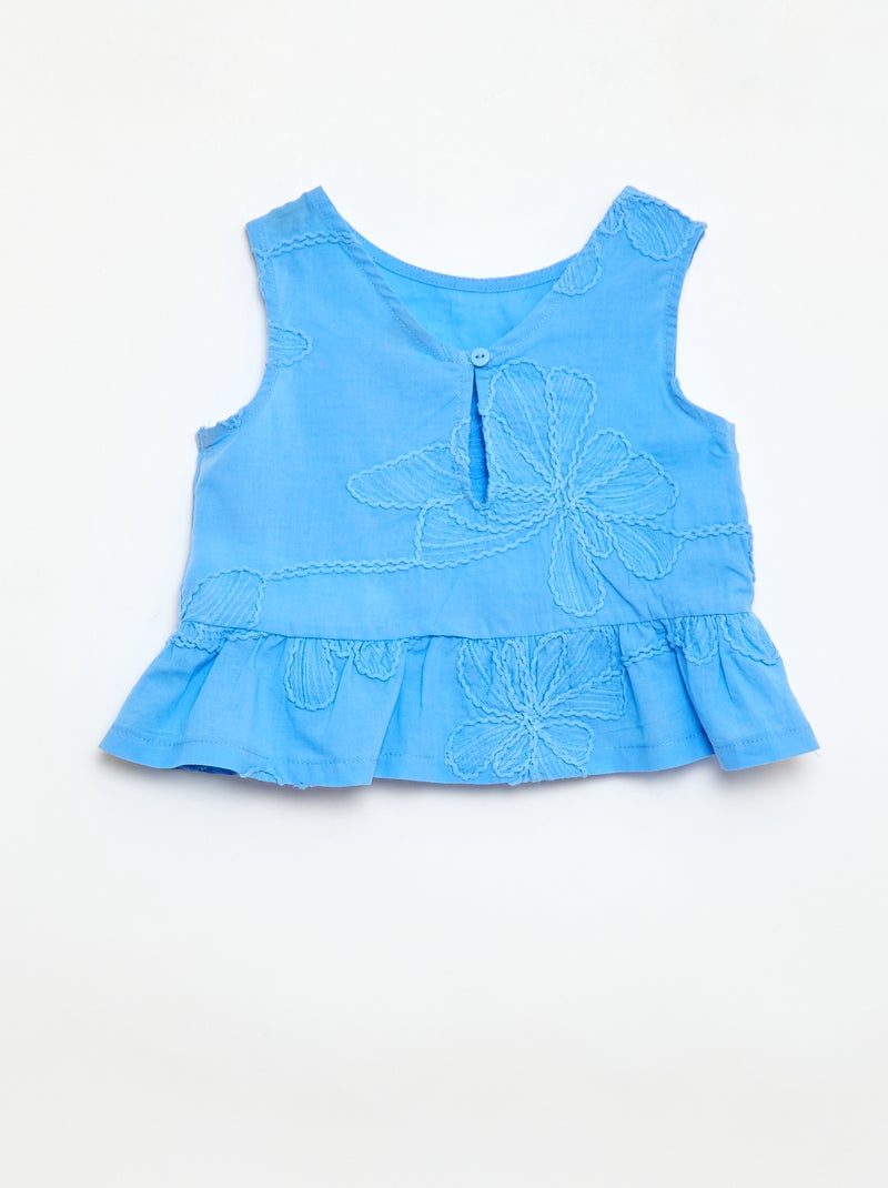 Conjunto blusa + calças com bordados - 2 peças Azul - Kiabi