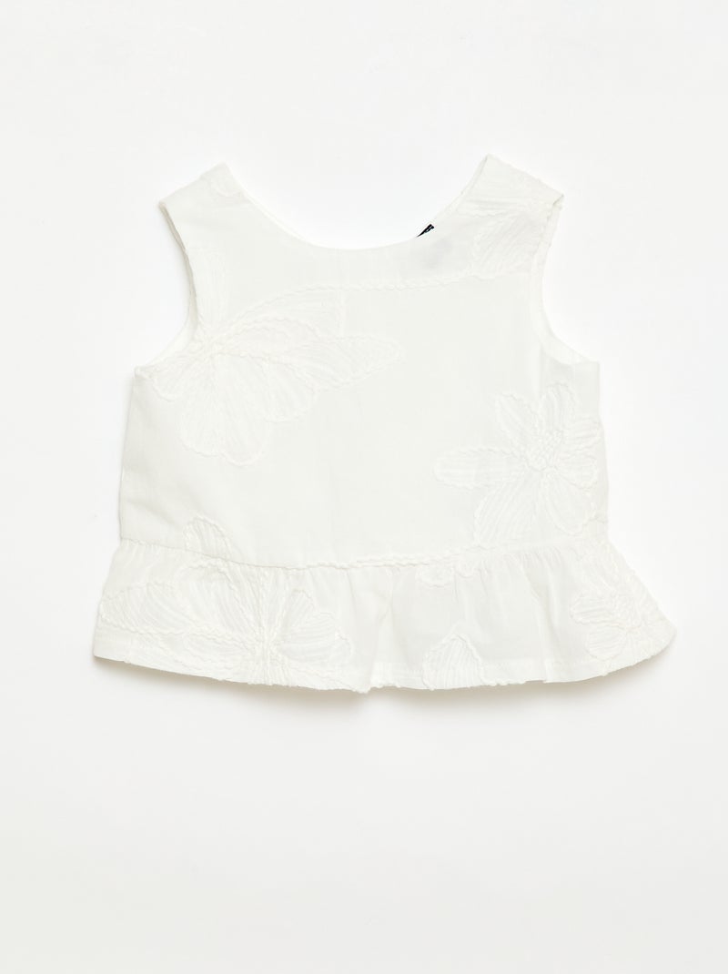 Conjunto blusa + calças com bordados - 2 peças Branco - Kiabi