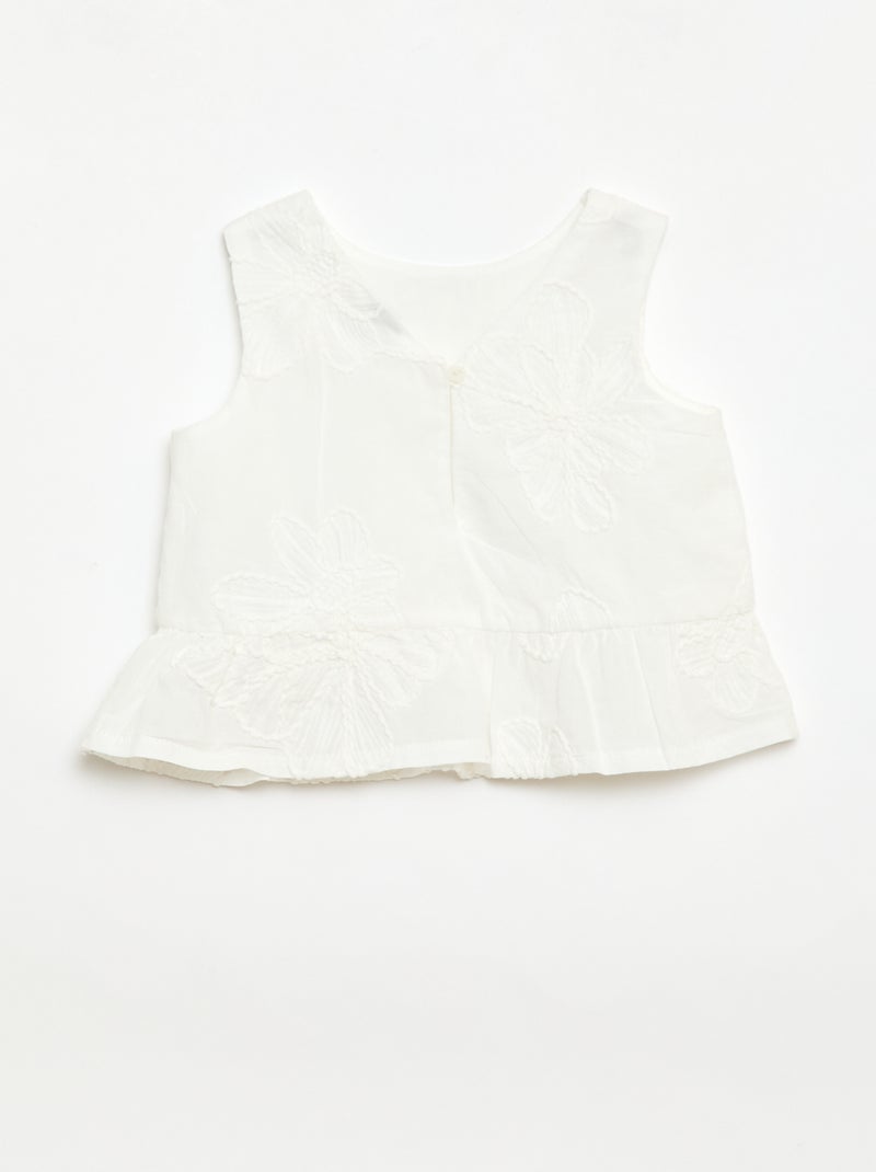 Conjunto blusa + calças com bordados - 2 peças Branco - Kiabi