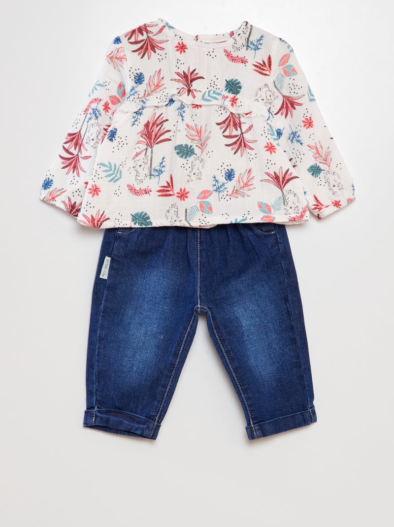 Conjunto blusa + calças de ganga BEGE - Kiabi