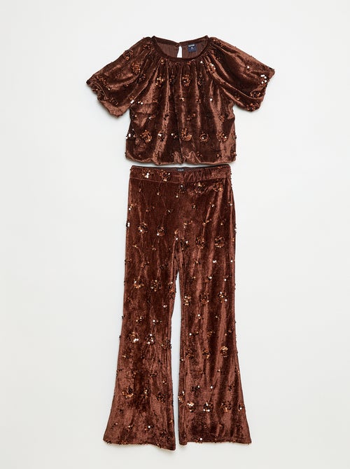 Conjunto blusa + calças flare fit em veludo - Kiabi