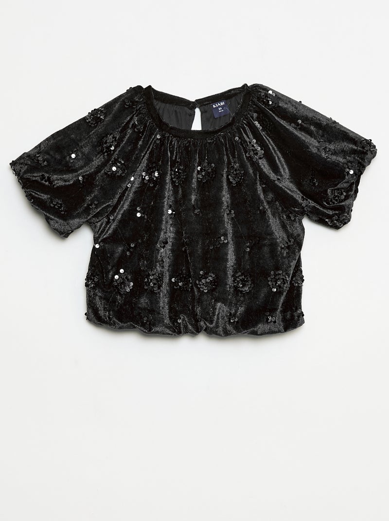 Conjunto blusa + calças flare fit em veludo Preto - Kiabi