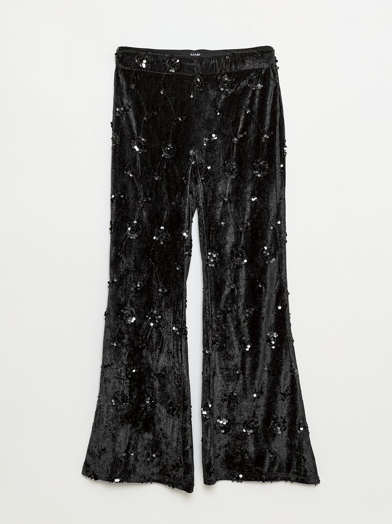 Conjunto blusa + calças flare fit em veludo Preto - Kiabi