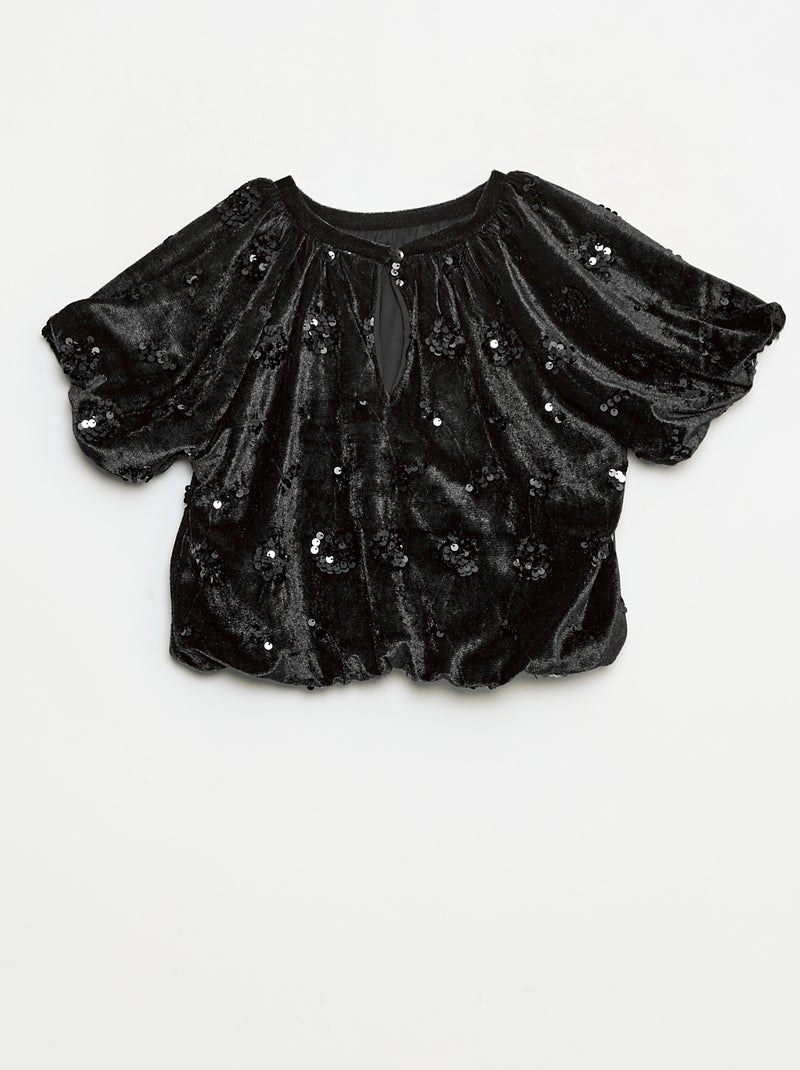 Conjunto blusa + calças flare fit em veludo Preto - Kiabi