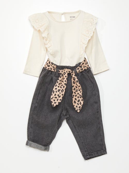 Conjunto blusa + calças paper bag - 2 peças - Kiabi