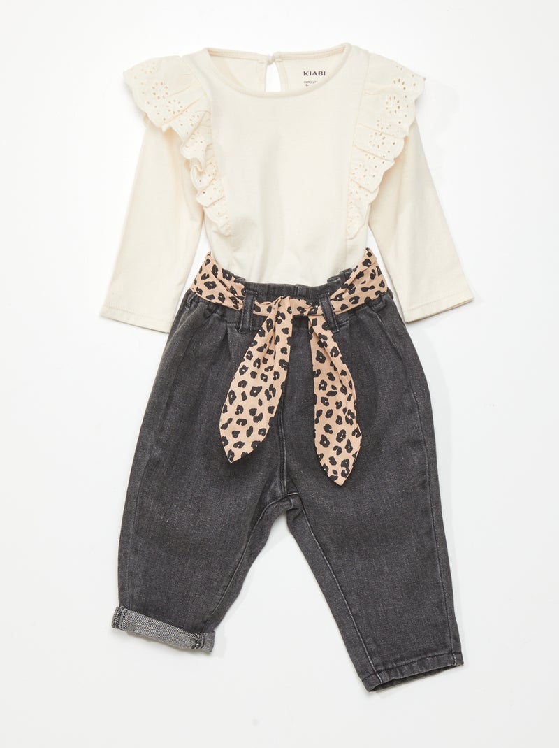 Conjunto blusa + calças paper bag - 2 peças BEGE - Kiabi